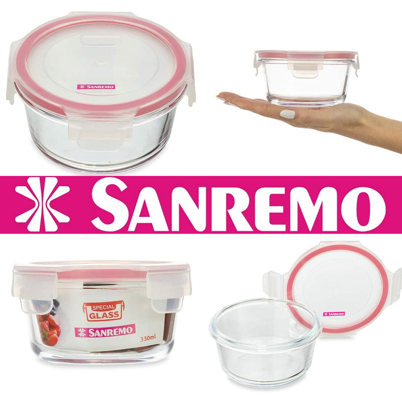 Kit 9 Potes Redondos Vidro Hermético 330ml 550ml 800ml Tampa Trava Marmita Sanremo