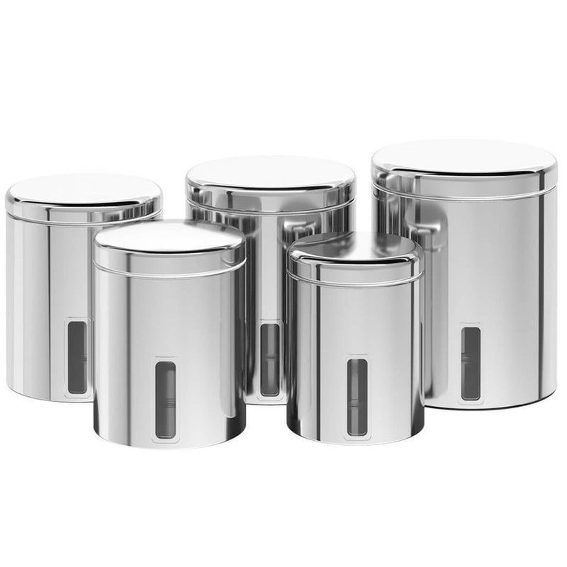 Conjunto de Potes 5 Peças Porta Mantimentos Inox com Visor com Tampa Brinox