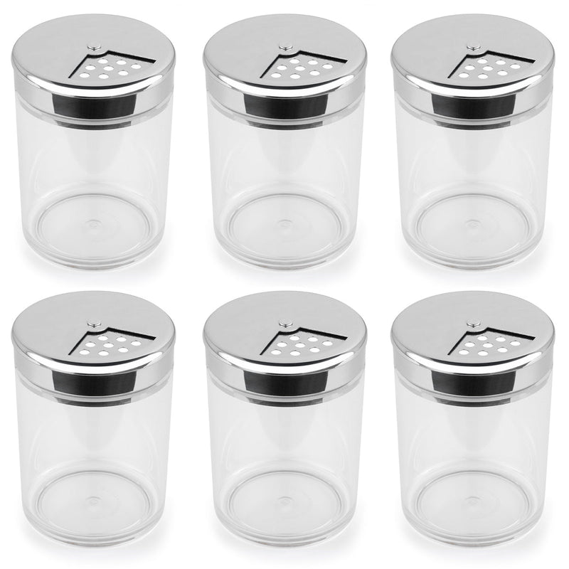 Kit 6 Potes Farinheiros 200ml Porta Queijo Ralado Com Tampa De Inox 4 Níveis De Abertura